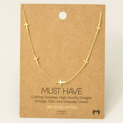 Gold Dipped Dainty Cross Station Necklace