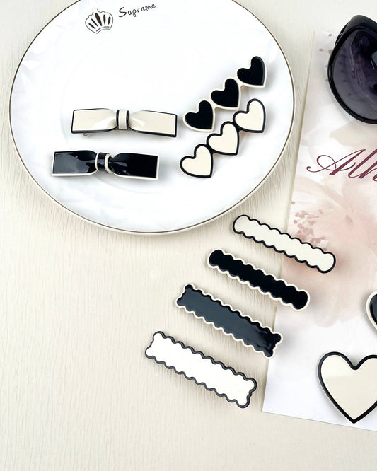 Black White Small Hair Clip Retro Duckbill Clip