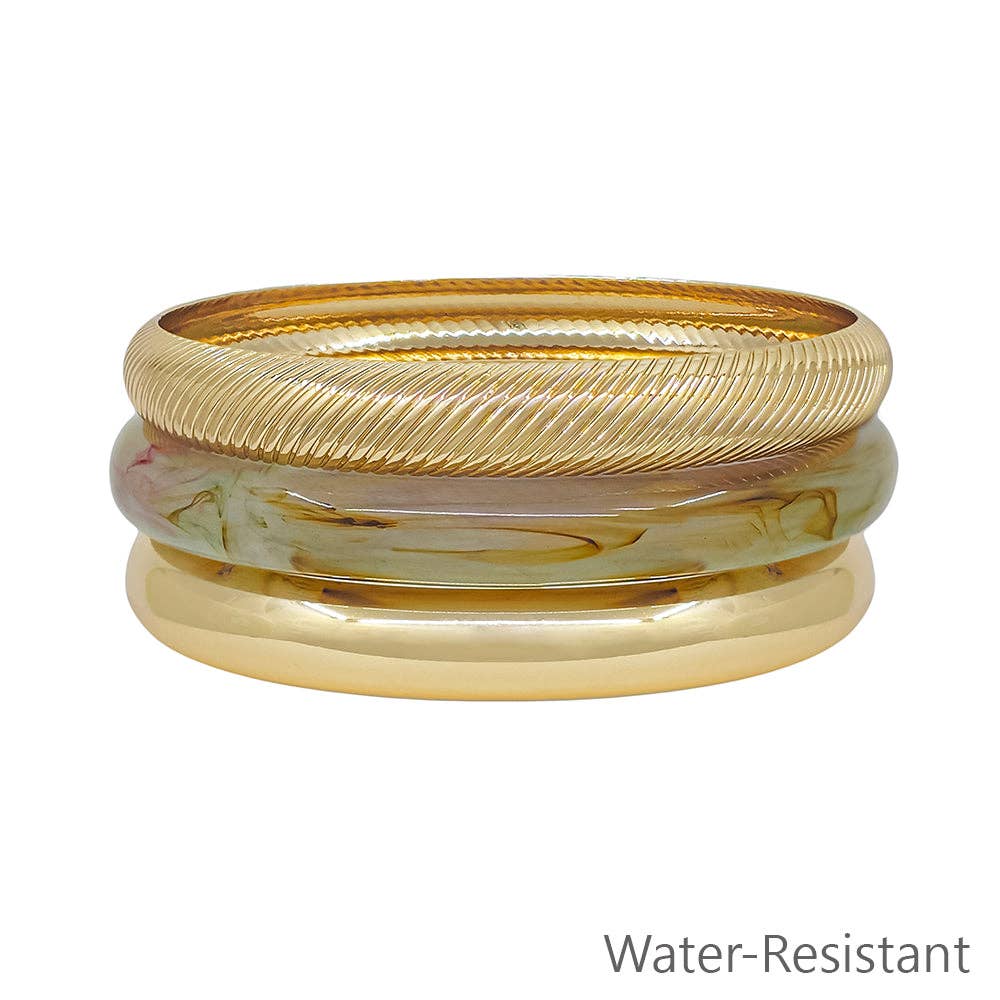 Set of 3 Acrylic Gold and Sage Green Bangles