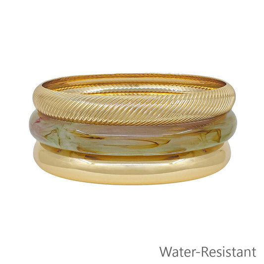 Set of 3 Acrylic Gold and Sage Green Bangles