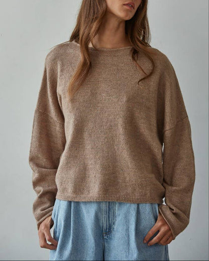 Knit Sweater Rolled Round Neck Pullover Top