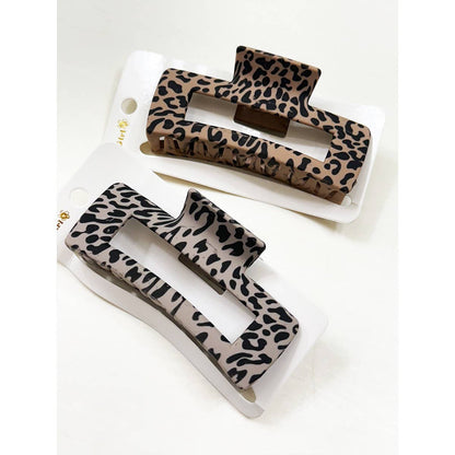 Matt Leopard Pattern Rectangle Hair Clips