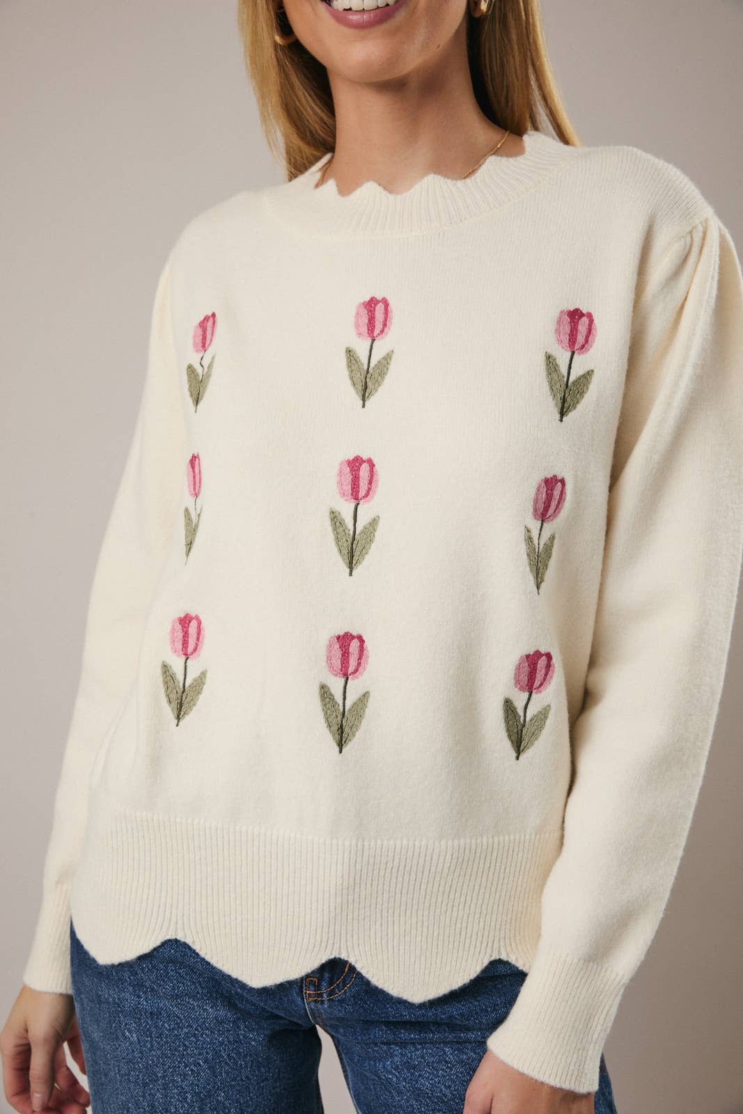 Scalloped Neck Tulip Sweater