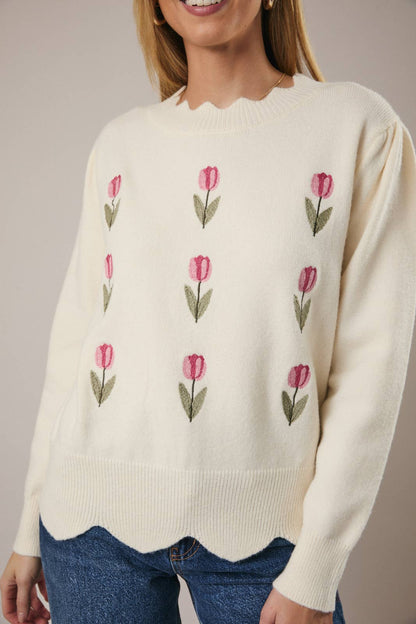 Scalloped Neck Tulip Sweater