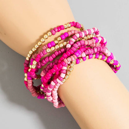 California Pink Seed Beaded Bracelet Set