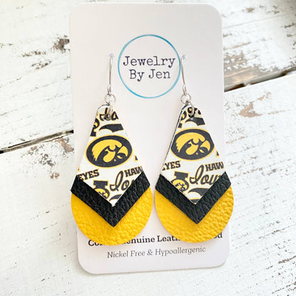 Iowa Hawkeyes Triple Stacked Teardrop Earrings