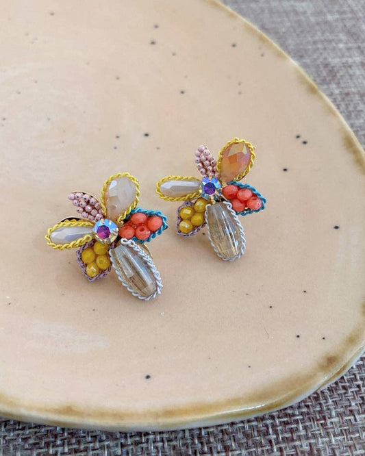 Multi Colored Beaded Flower Earrings