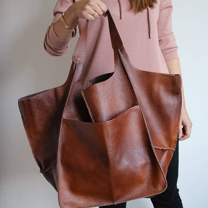 Soft Leather Shoulder Tote Bag