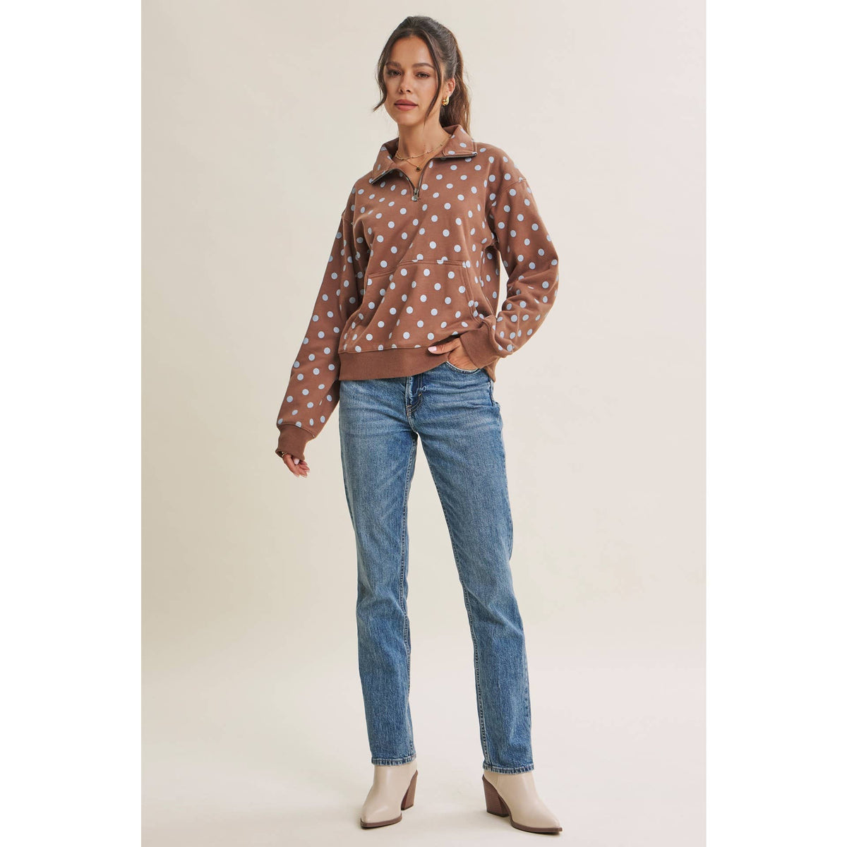 Polka Dot Half Zip Pullover