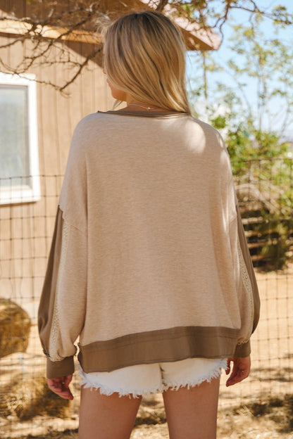 Tan Color Block w/ lace Sweatshirt