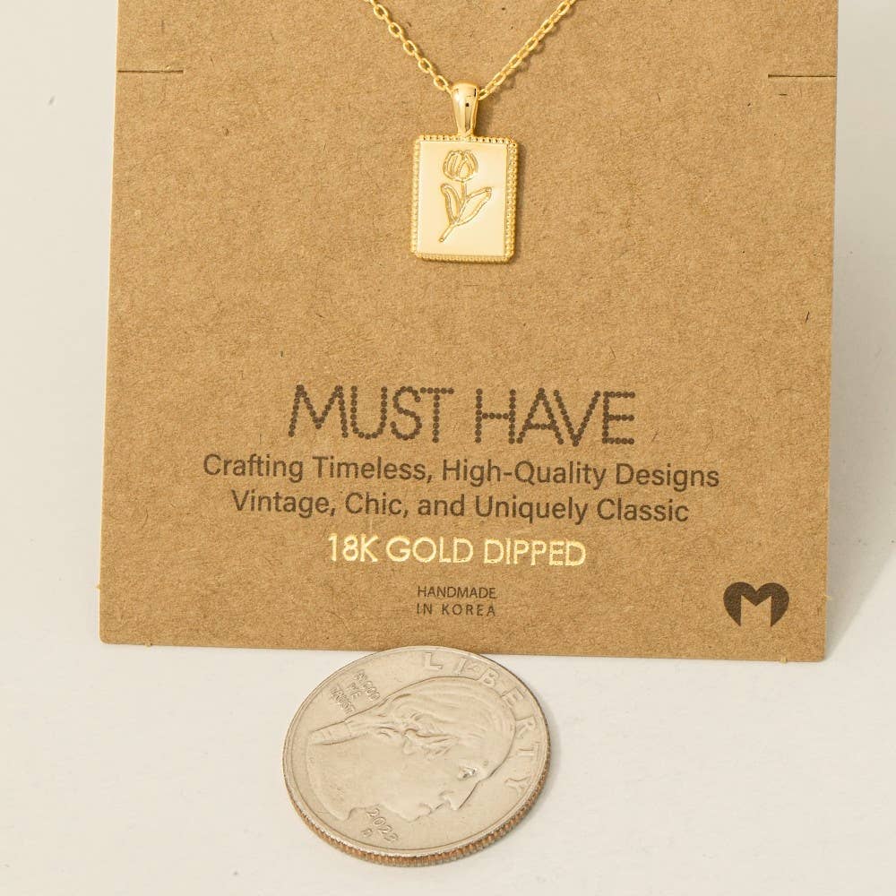 Flower Print Square Pendant Necklace