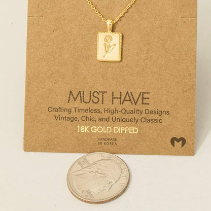 Flower Print Square Pendant Necklace