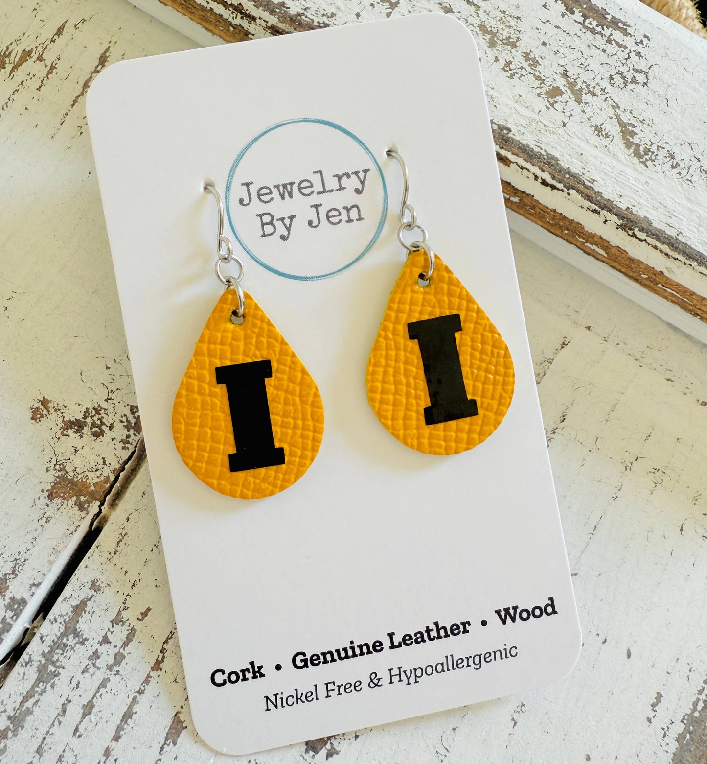 Iowa Hawkeyes "I" Yellow Teardrop (Small) Earrings