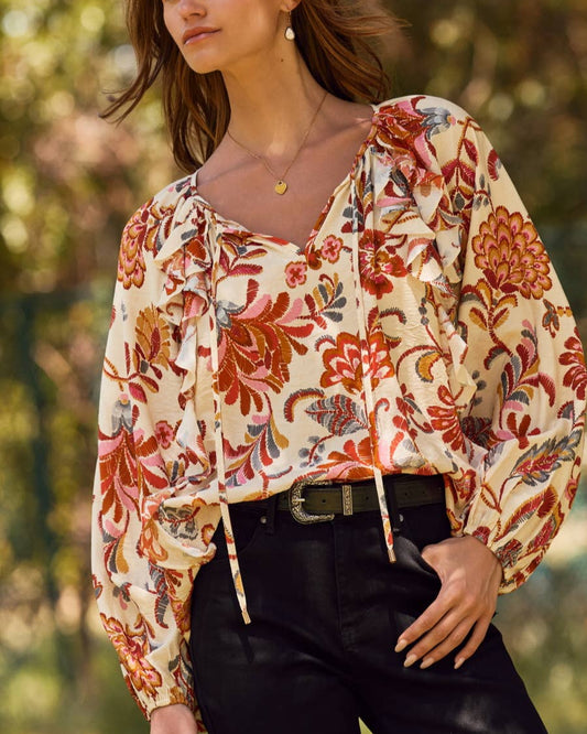 Autumn Bloom Floral Printed Long-sleeve Blouse