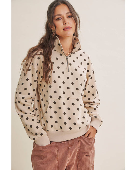 Polka Dot Half Zip Pullover