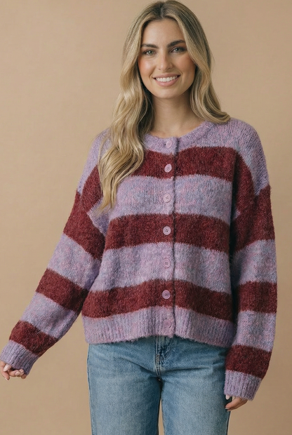Round Neck Fluffy Button Down Cardigan