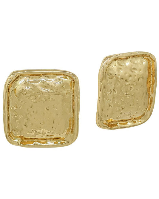 Textured Gold 1" Square Stud Earring