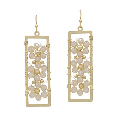 Blush Crystal Flower Open Rectangle Earrings