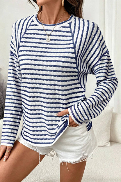 Textured Striped Long Sleeve Pullover