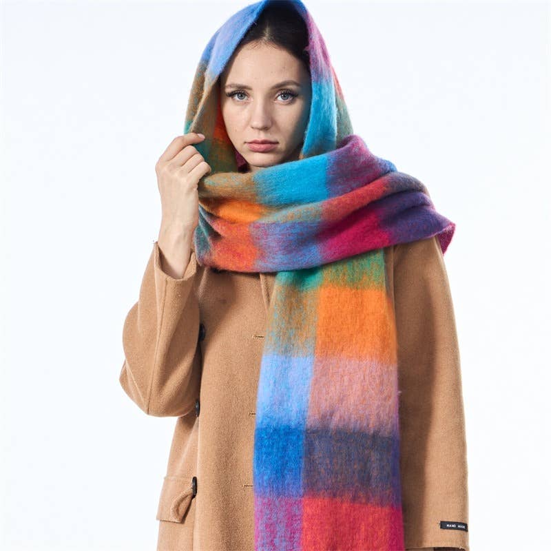 Bright & Colorful Color Block Plaid Scarf