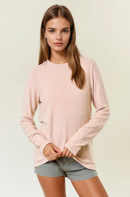 Round Neck Long Sleeve Soft Knit Top