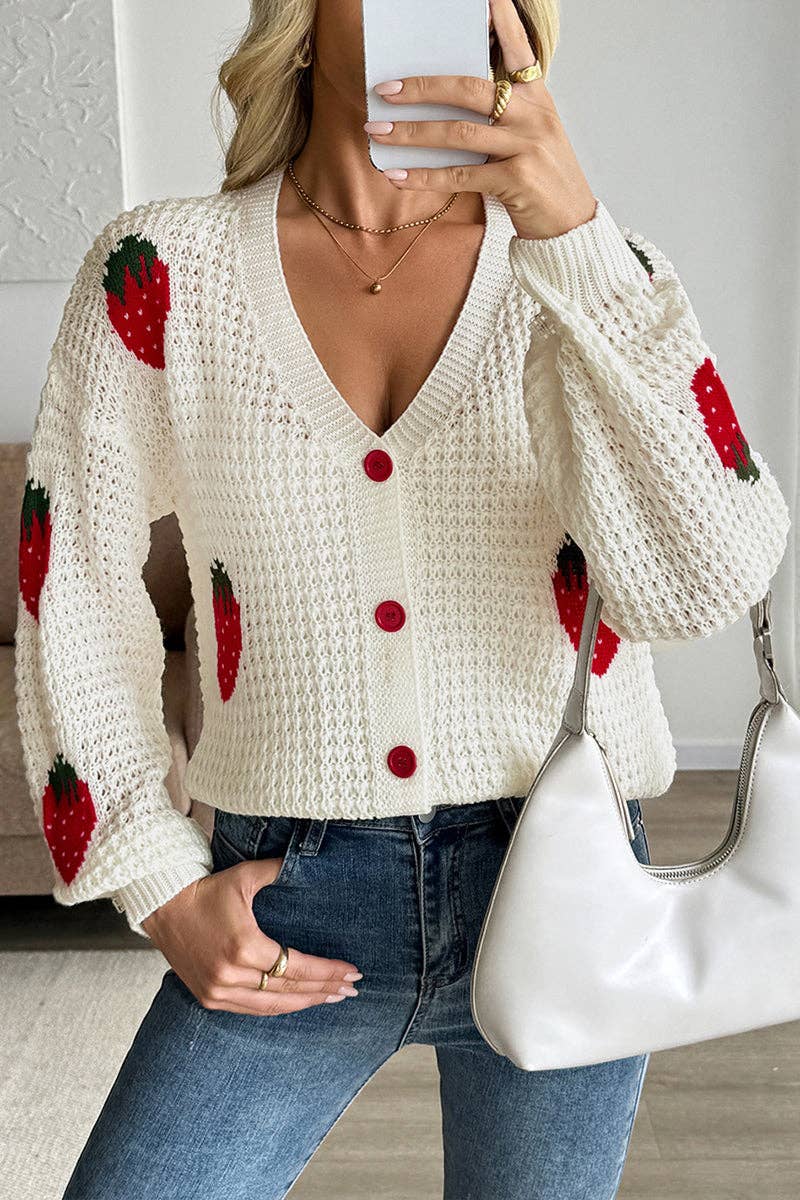 Strawberry Pattern Loose Knit Cardigan