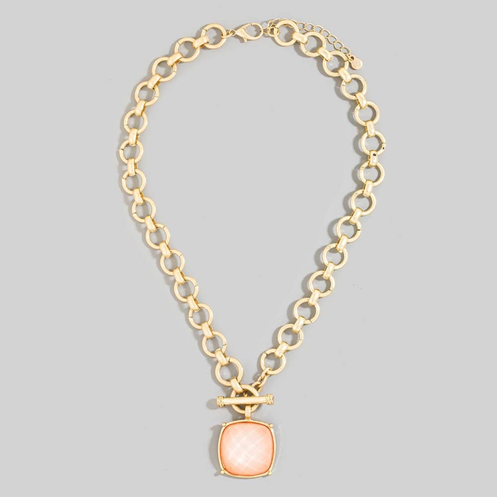 Square Stone Pendant Toggle Chain Necklace