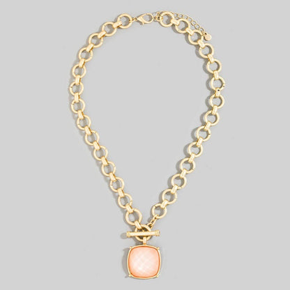 Square Stone Pendant Toggle Chain Necklace