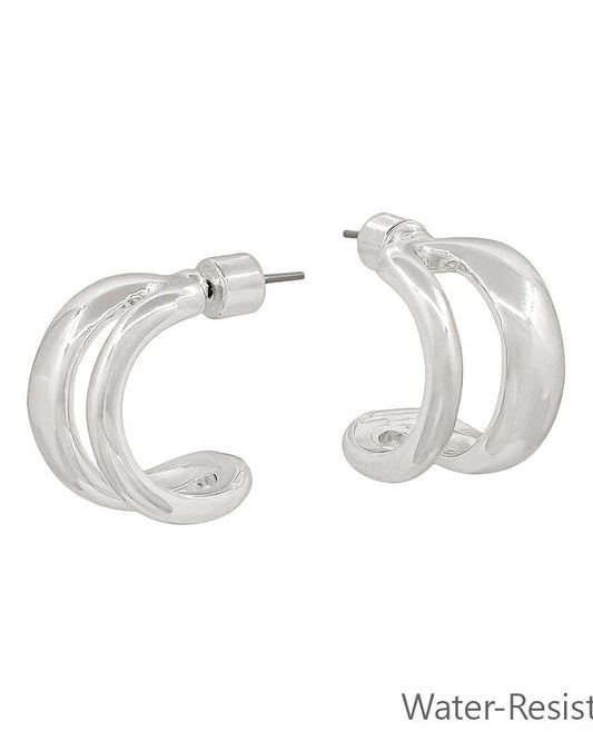 Silver Open Double Layered Huggie Hoop Earring