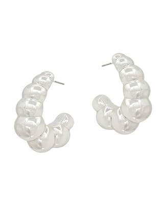 Silver Teardrop Textured Hoop Earring