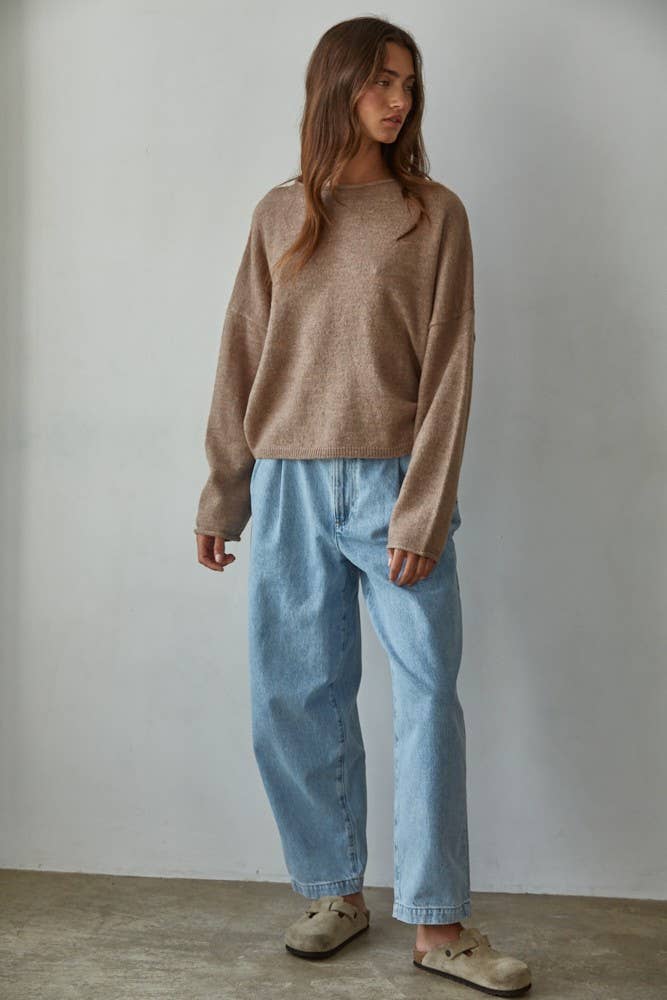 Knit Sweater Rolled Round Neck Pullover Top