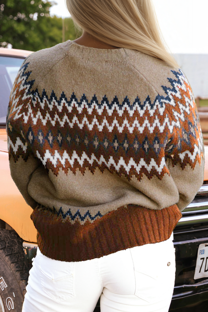 Western Colorblock Crew Neck Sweater