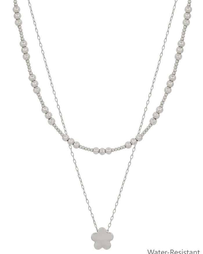Silver Beaded and Silver Flower 16"-18" Necklace