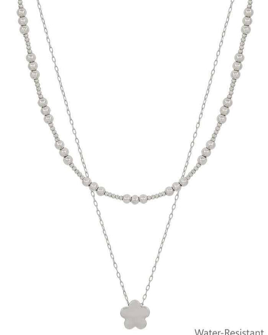 Silver Beaded and Silver Flower 16"-18" Necklace