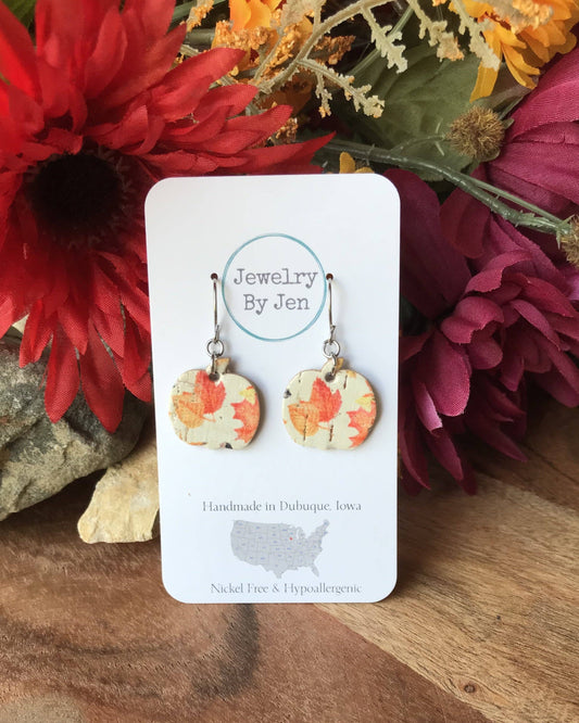 Mini Pumpkin Earrings w/ Fall Leaves