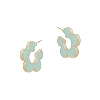 Mint Flower Huggie Hoops