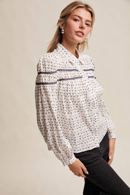 Lavender Grey Pintuck Puff Sleeve Blouse
