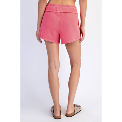 Strawberry Pink Waffle Weave Drawstring Shorts