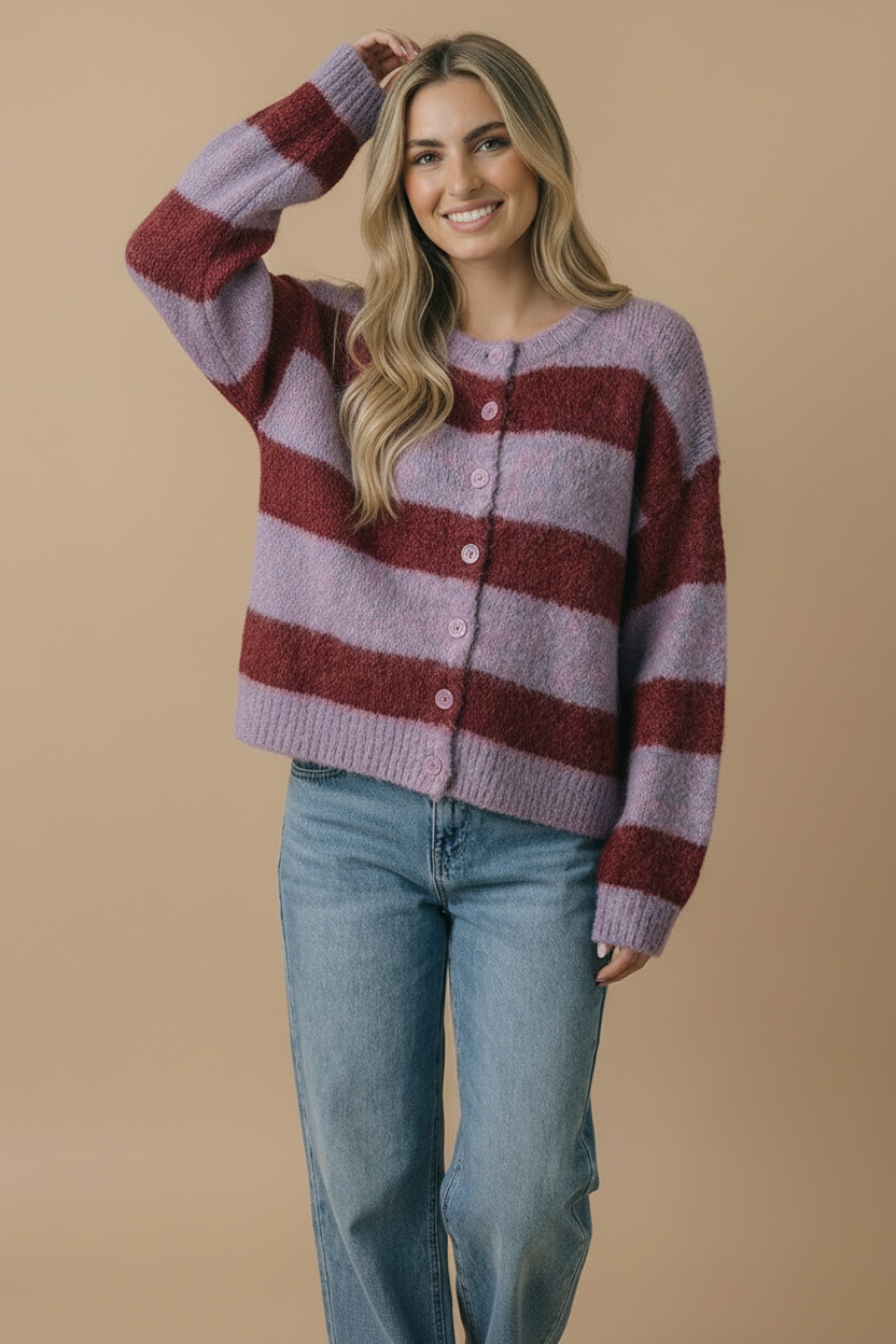 Round Neck Fluffy Button Down Cardigan