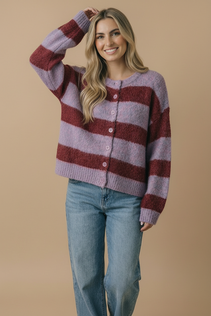 Round Neck Fluffy Button Down Cardigan