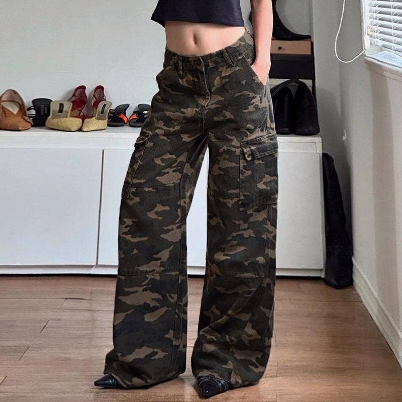 Camouflage Jeans straight denim pants
