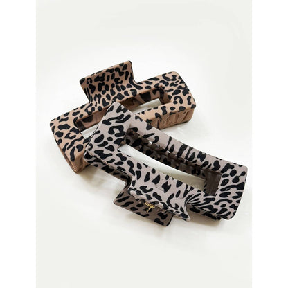 Matt Leopard Pattern Rectangle Hair Clips