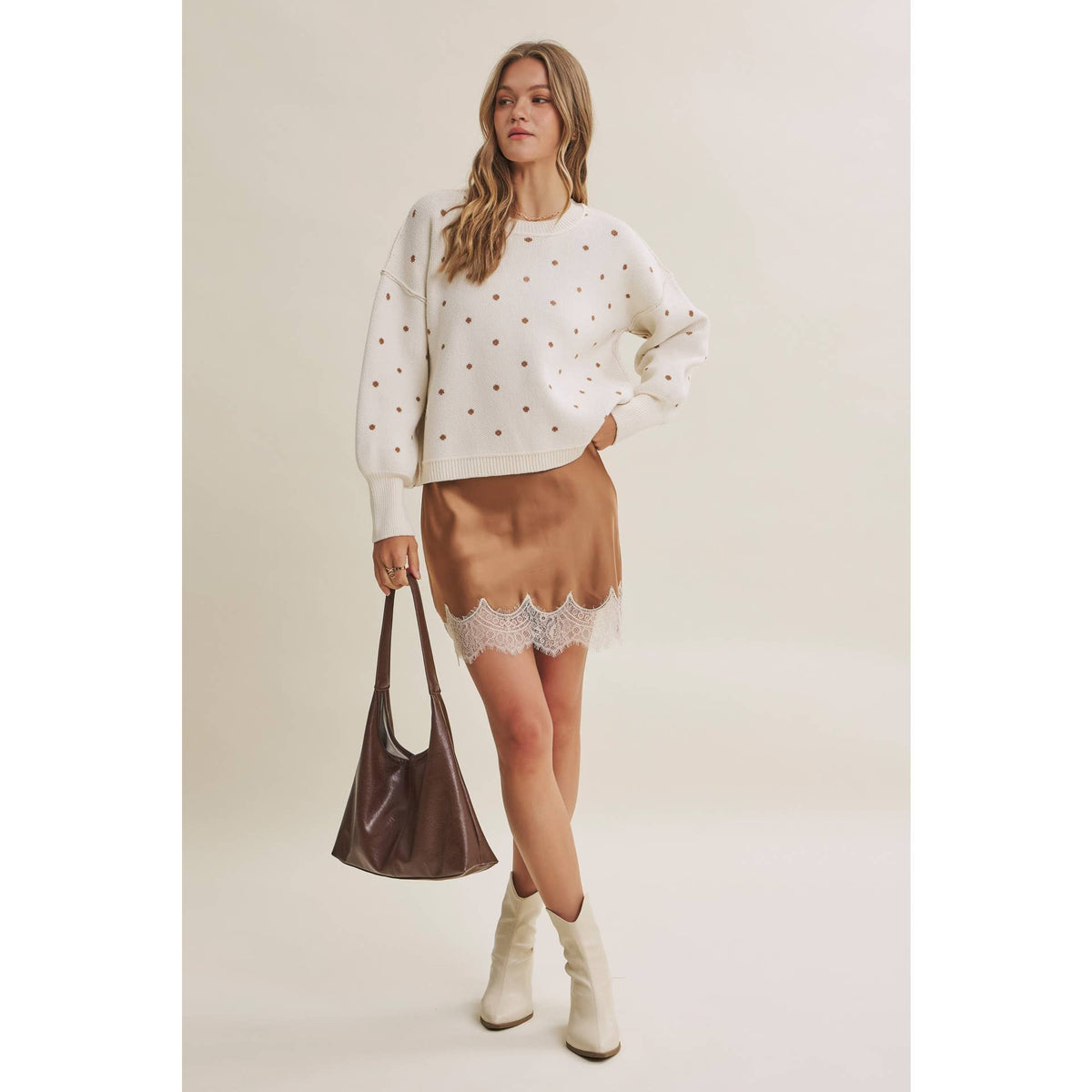 French Casual Contrast Polka Dot Sweater