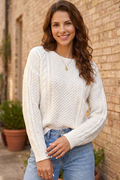 Beige Cable Knit Sweater