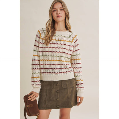 Multi-Colored Crochet Scalloped Sweater