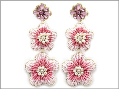 Pink & White Seeded Flower Earrings