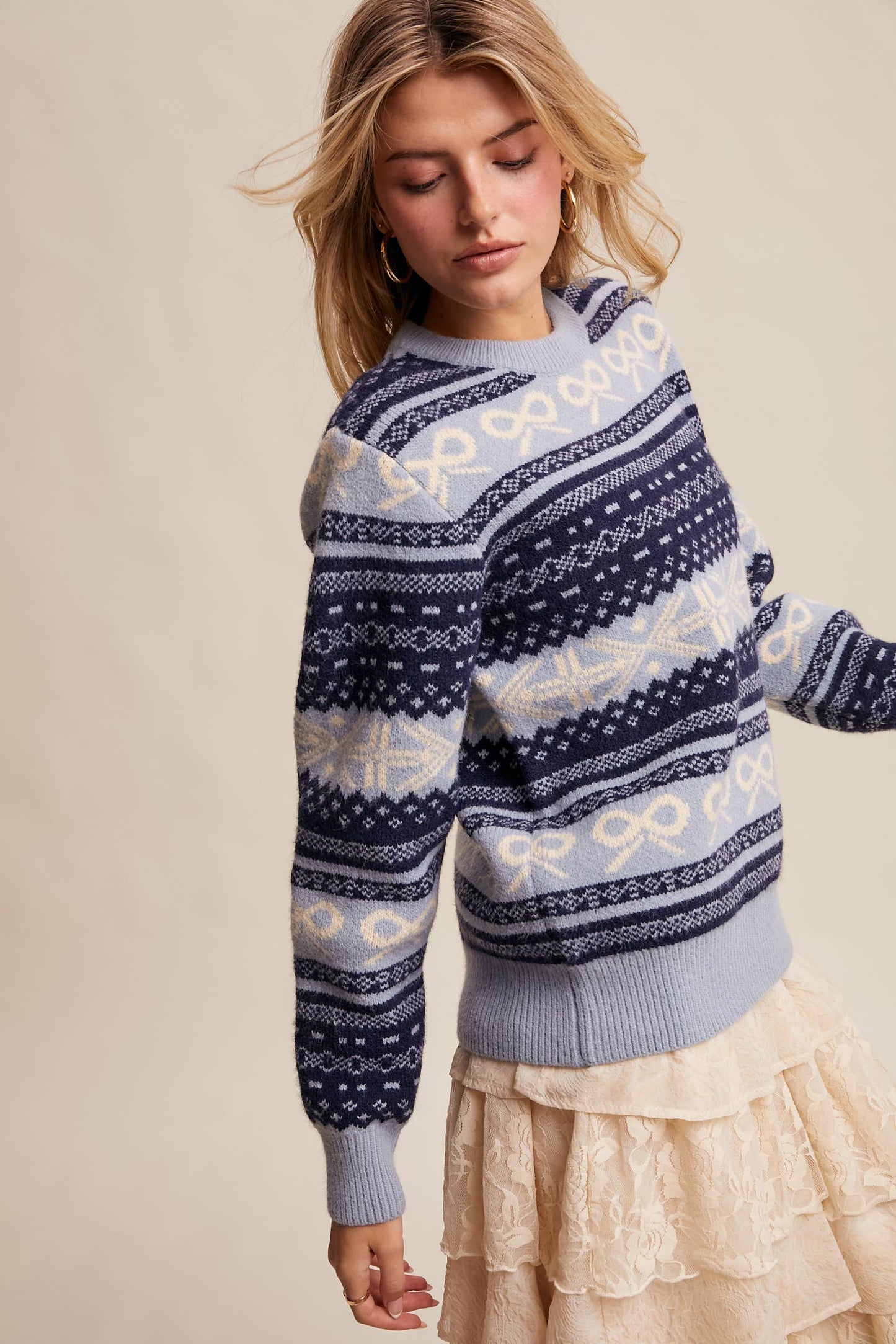 Fair Isle Bow Knit Sweater