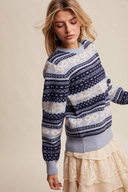 Fair Isle Bow Knit Sweater