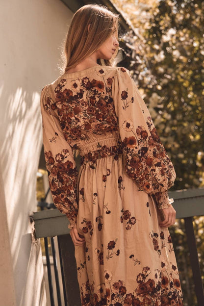 Floral Border Printed Midi Dress