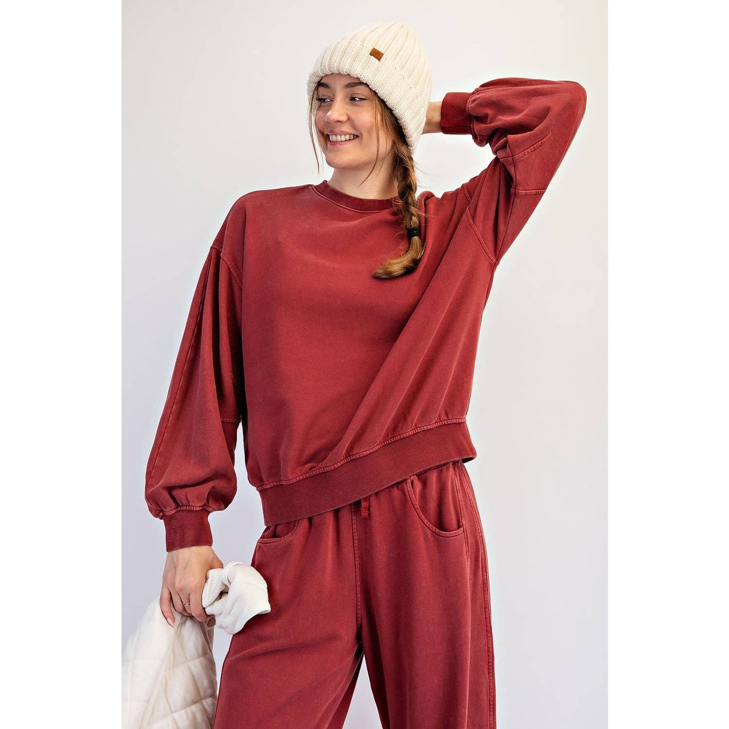 Mineral Washed Lounge Boxy Long Sleeve Top